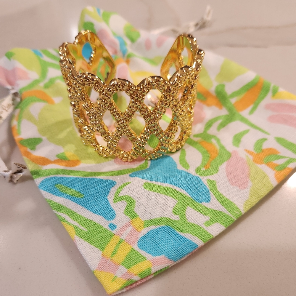Lilly Pulitzer Lattice Gold Finish Cuff Bracelet - NWOT